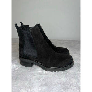 La Canadienne Black Ankle Boots Suede Slipon Size 8